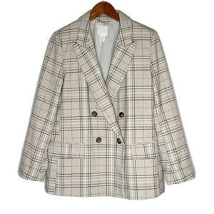 H&M Plaid Straight Cut Double Breasted Jacket Blazer
